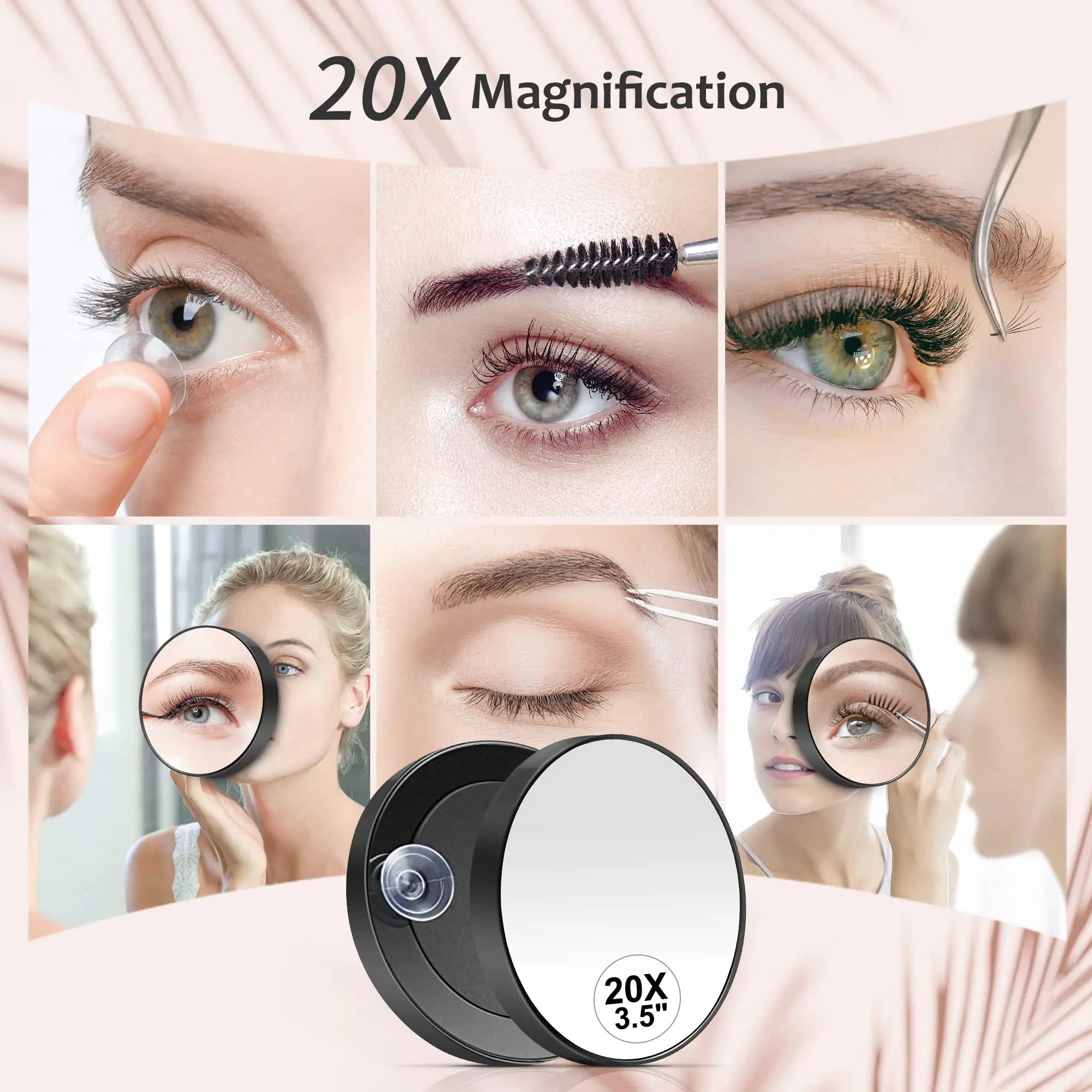 Eyes 20X Magnifying Mirror With Suction Cup and Tweezers