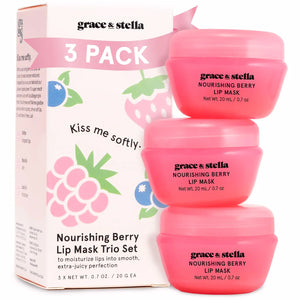 Grace & Stella Kiss Me Softly Nourishing Berry Lip Balm Hydrating - Vegan (20ml, 3-Pack) Pack of 3