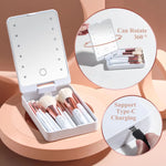 Travel Face Makeup Brush Set with LED light Mirror